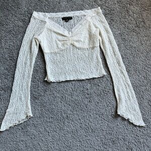 Silence + Noise Ivory Off Shoulder Long Sleeve Lace Cropped Top Size S